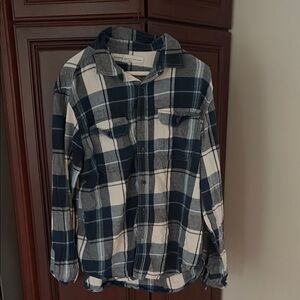 Men's Blue and White Plaid flannel Shirt size L